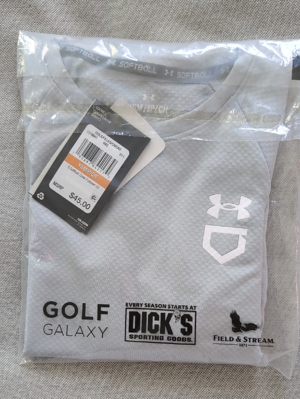 Girls Gray Under Armour Softball Crew Pullover - Size Small - BRAND NEW